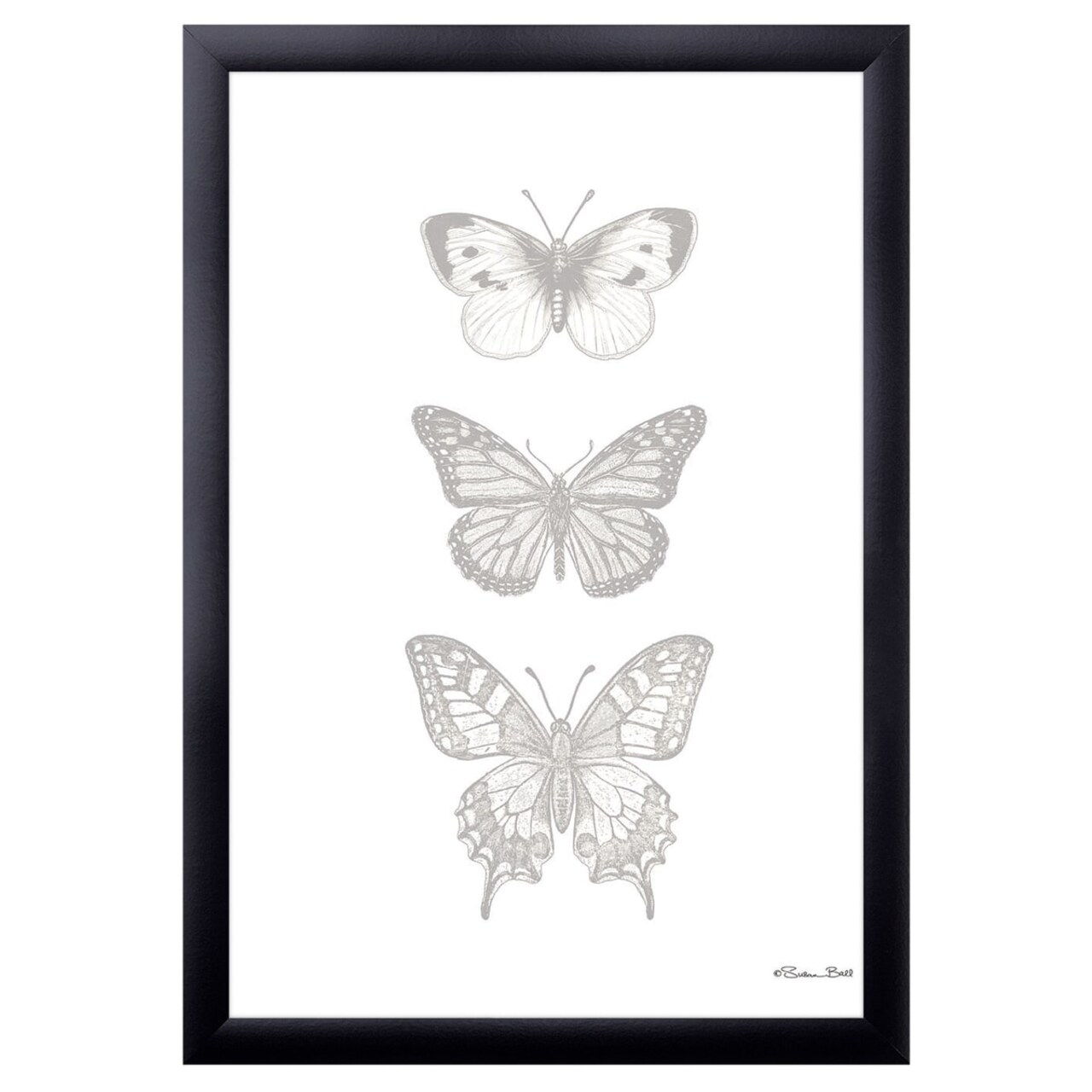 12" x 16" Nursery Butterfly Trio Framed Wall Art, Contemporary Home Décor, Glass Facing and Hanging Hardware Included
